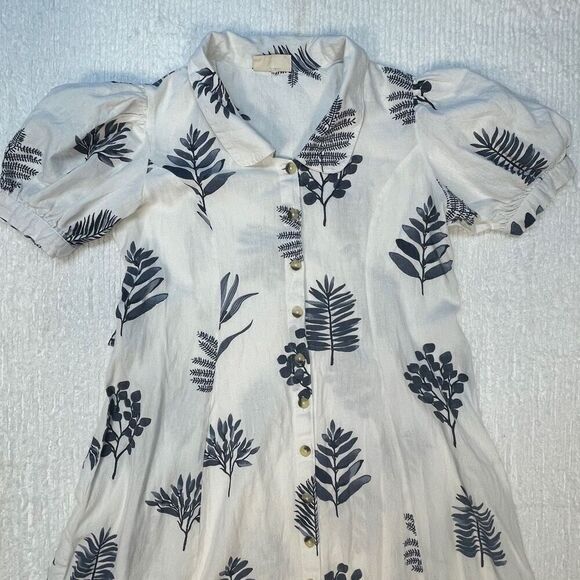 Bombay Paisley White Blue Floral Fit & Flare Button Down Shirt Dress Size Medium - Picture 2 of 8